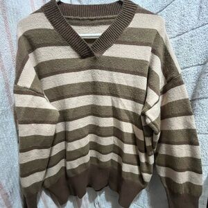 Brand new women Striped V-Neck Sweater- Brown and Cream